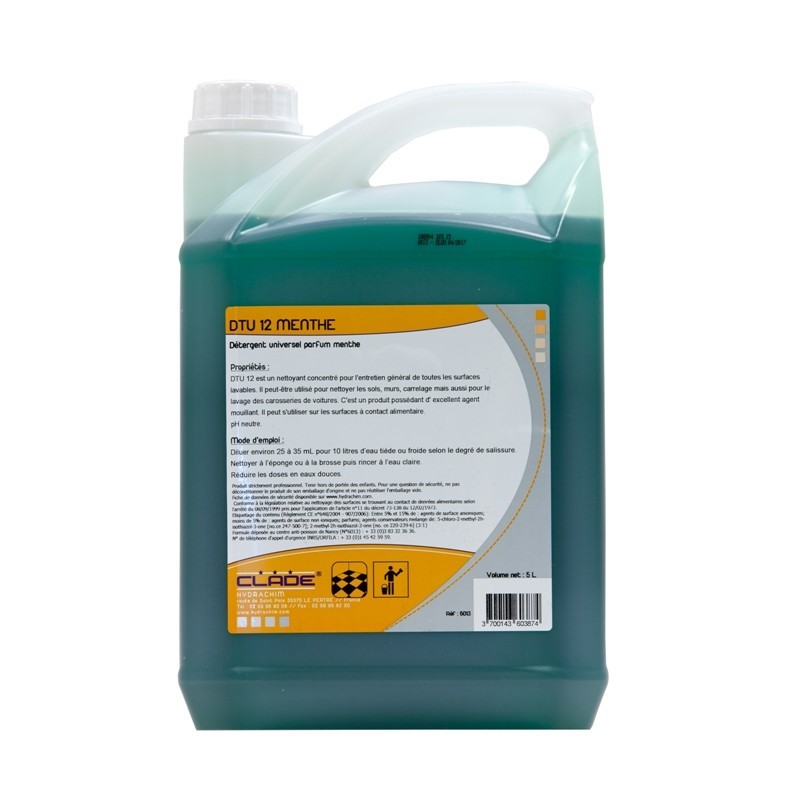 Détergent surfaces neutre parfum menthe DTU 12 - bidon de 5L Détergent surfaces neutre parfum menthe DTU 12 - bidon de 5L