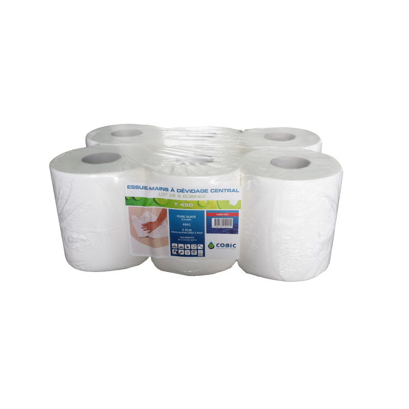 COB2225 - BOBINE ESSUIE MAIN BLANCHE PURE OUATE 450 F - PAQUET DE 6
